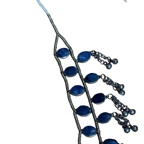 2 Rows Blue Lapis and Silver Dangle Jingle Exotic Women  display picture 2